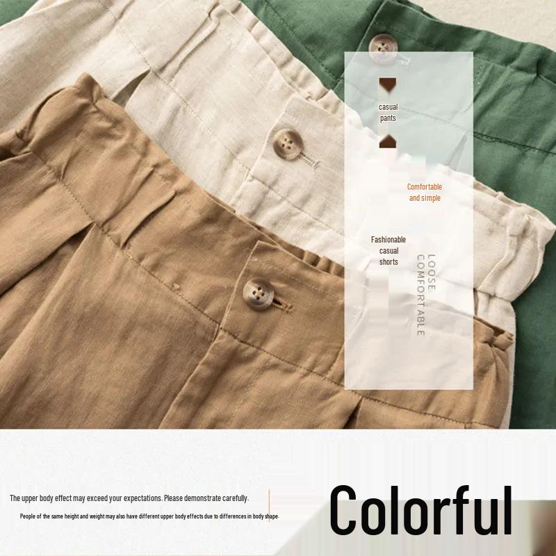 Women's Summer Cotton-Linen Wide-Leg Shorts, Loose Button-Waist, Korean Style, Plus-Size Casual Five-Point Pants