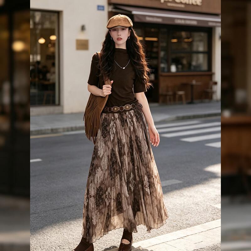 Vintage Wald-Stil Floral A-Linie Langer Rock
