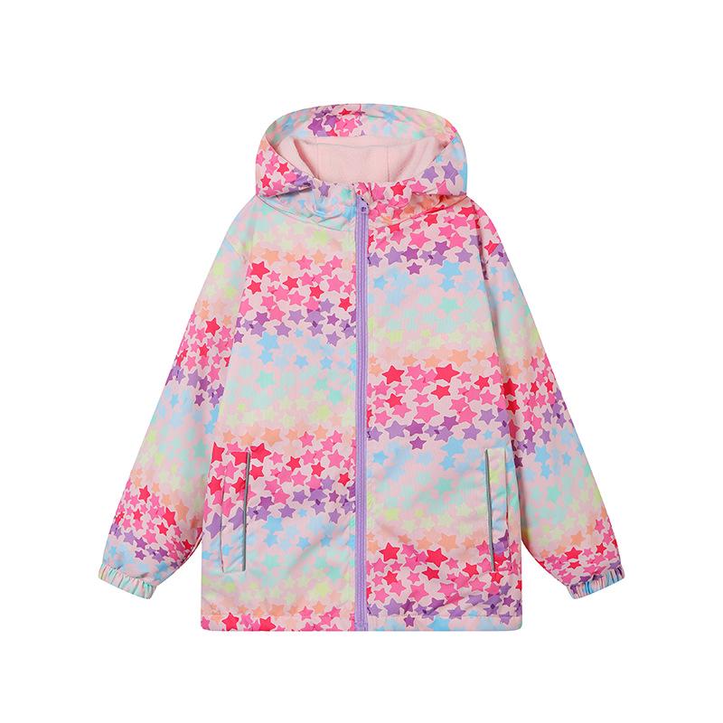 

Водонепроницаемая флисовая ветровка для девочек с градиентным звездным узором Size 130 (50-65 lbs)