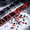 12-Grid Red & Black Heart Nail Art Glitter Valentine's Day Stickers