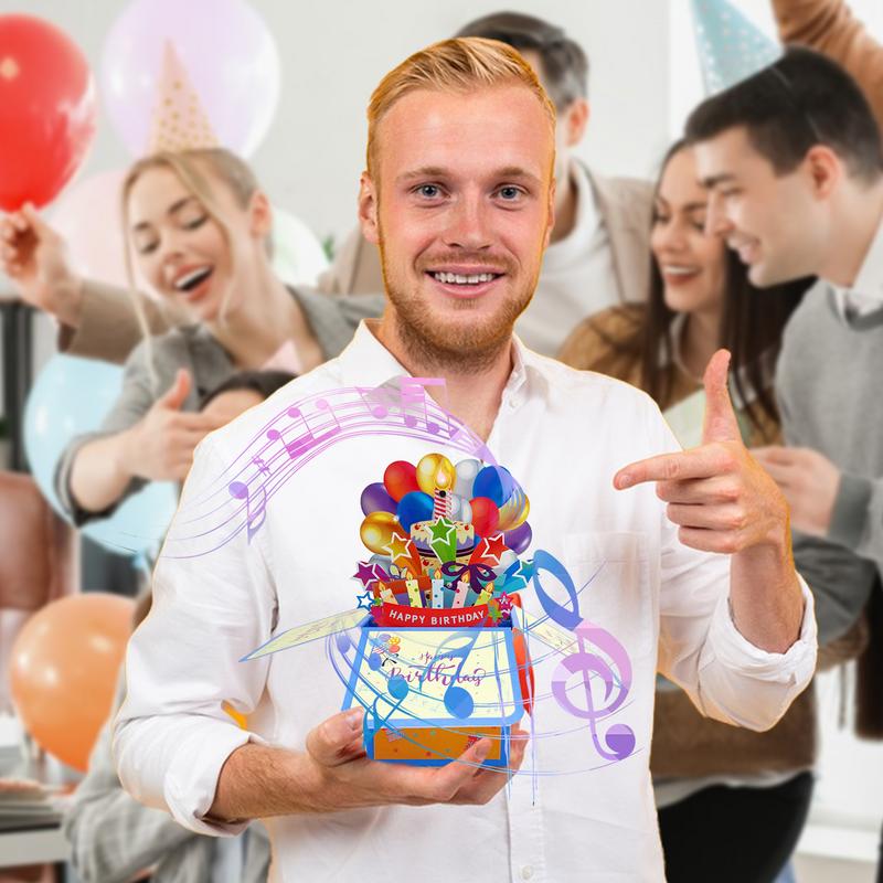 Kids Birthday Card 3D Popup Music LED Lighting Birthday Greeting Card 3D Popup Greeting Postcards With Blowable Light Candle For