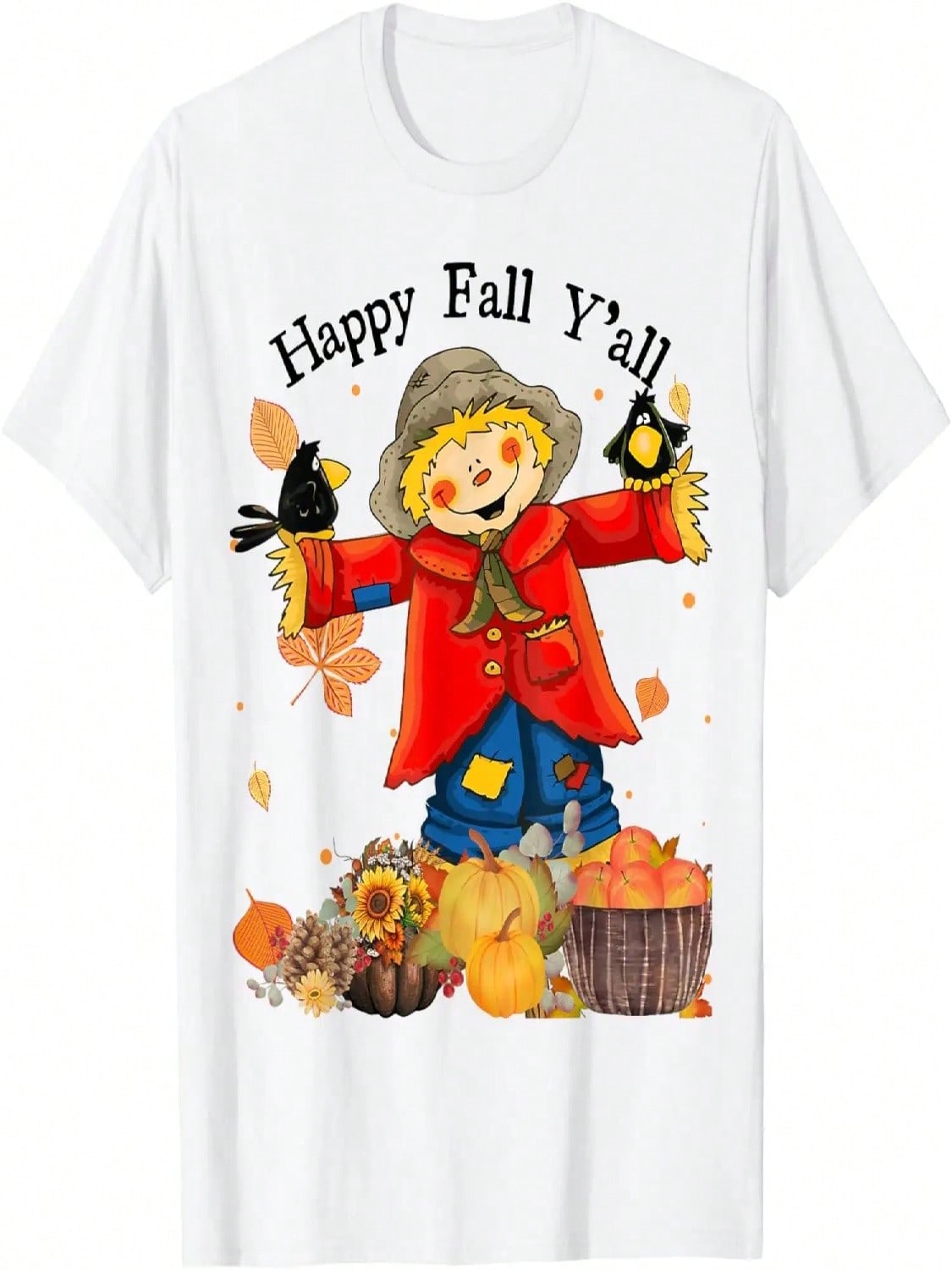 Happy Fall Yall Scarecrow Pumpkin Thanksgiving Halloween T-Shirt S разноцветный