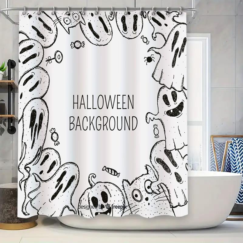 Halloween Ghosts Candy Printed Shower Curtain Black White Spooky Bath Decor for Kids Bathroom Party (180cm) 90x180cm