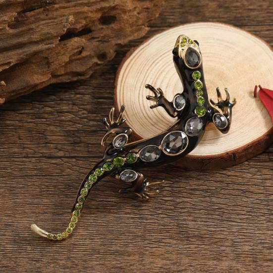 Vintage Reptile-shaped Brooch Exquisite Faux Crystal Pin Animal Shape Men Clothes Badge