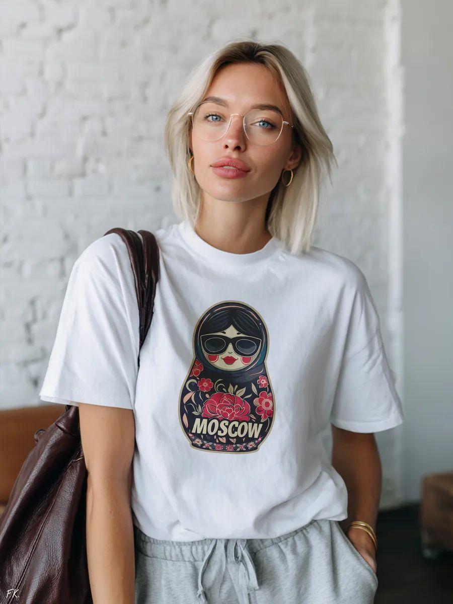 Basic oversized T-shirt with matryoshka print M