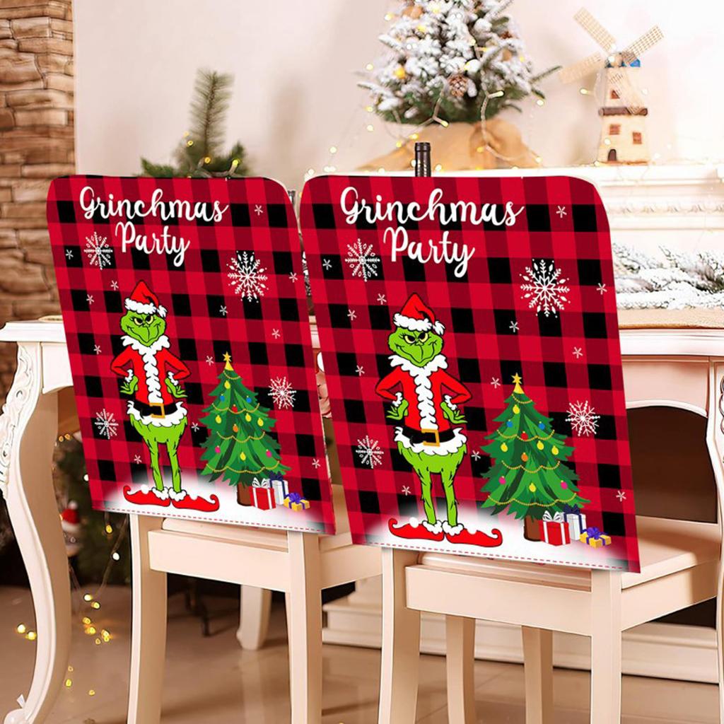 Christmas Chair Back Cover Decoration Creative Printing  Green  Dining Table Home Decoration