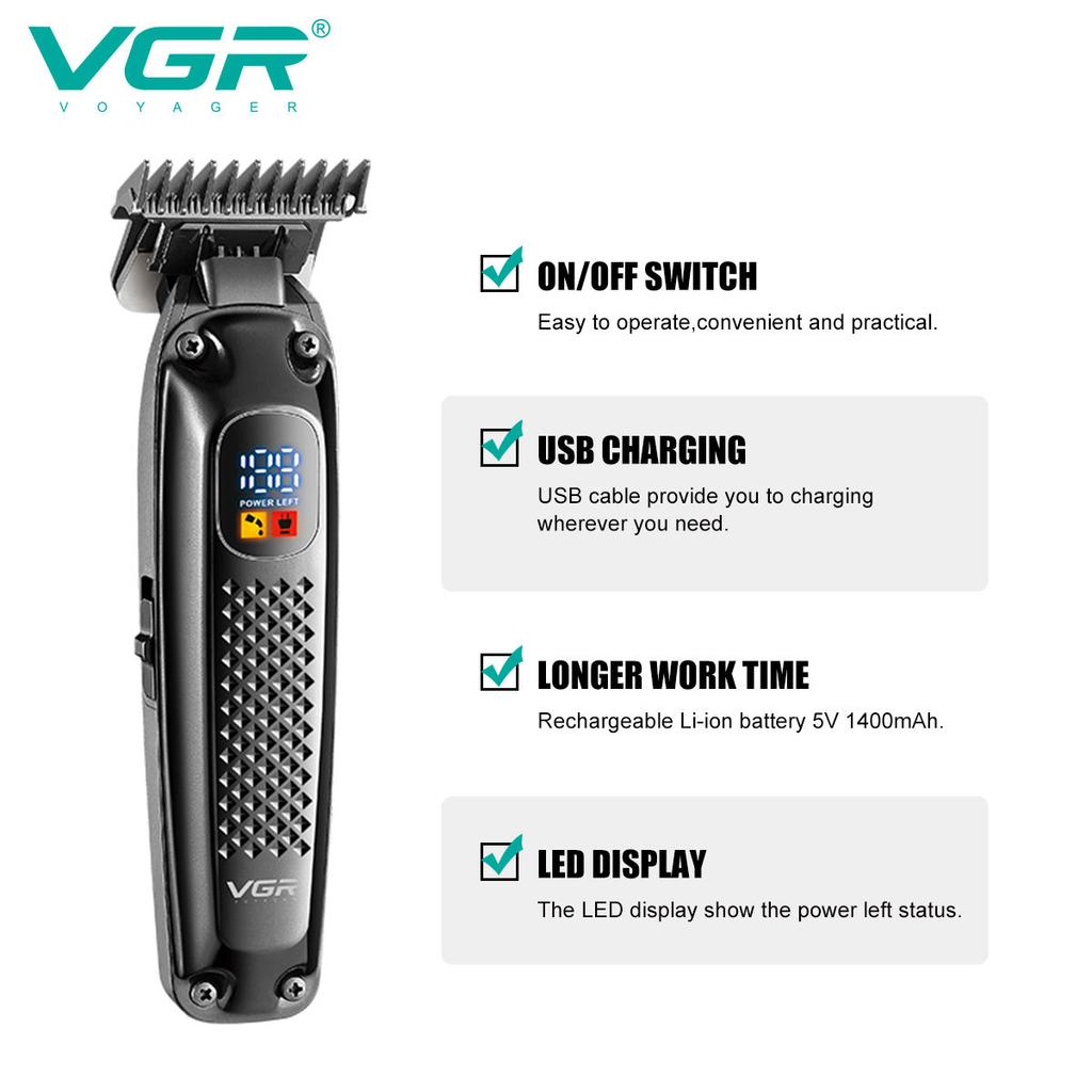 VGR V-972 Hair Trimmer Electric Beard Hair Clipper Barber Hair Cutter Machine Trimer Men's Hair Clipper Shape Carving with LED Digital Display Shaver