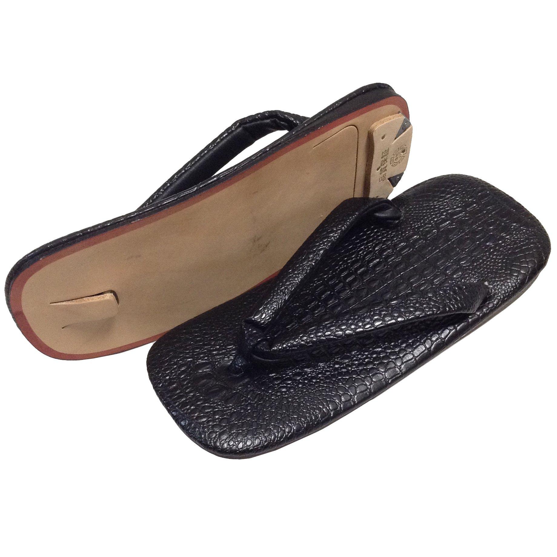 [Edo Ten] Japanese-made high-quality cowhide sole, black crocodile pattern, size L