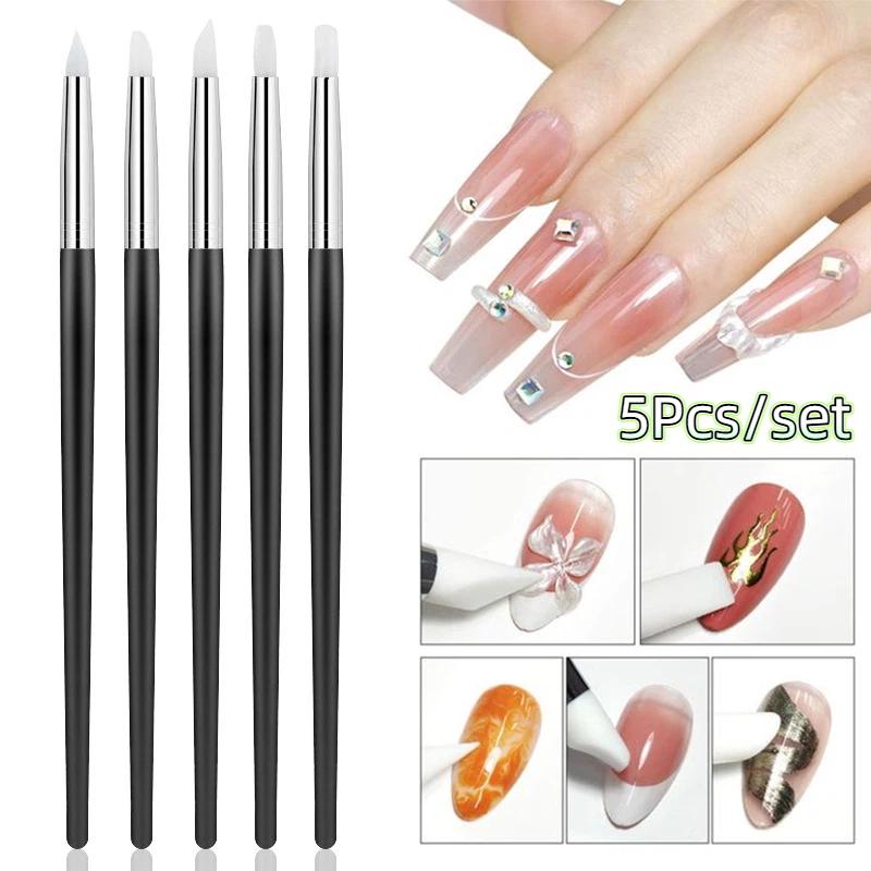 5Pcs/Set Silicone Nail Art Pen Brush Uv Gel Polish Tip 3D Image Diy Dotting Polish Brushes Sculpture Pen Diy Manicure Tool