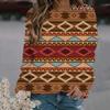 Spring and Autumn Round Neck 3D Ethnic Style Printed Top Fashionable Casual Long Sleeved Women's T-shirts