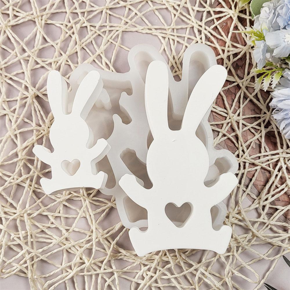 Easter Lively Bunny Silicone Mold Double Rabbit Combination Ornaments Mould Long Eared Rabbit Plaster Ornaments Home Decor