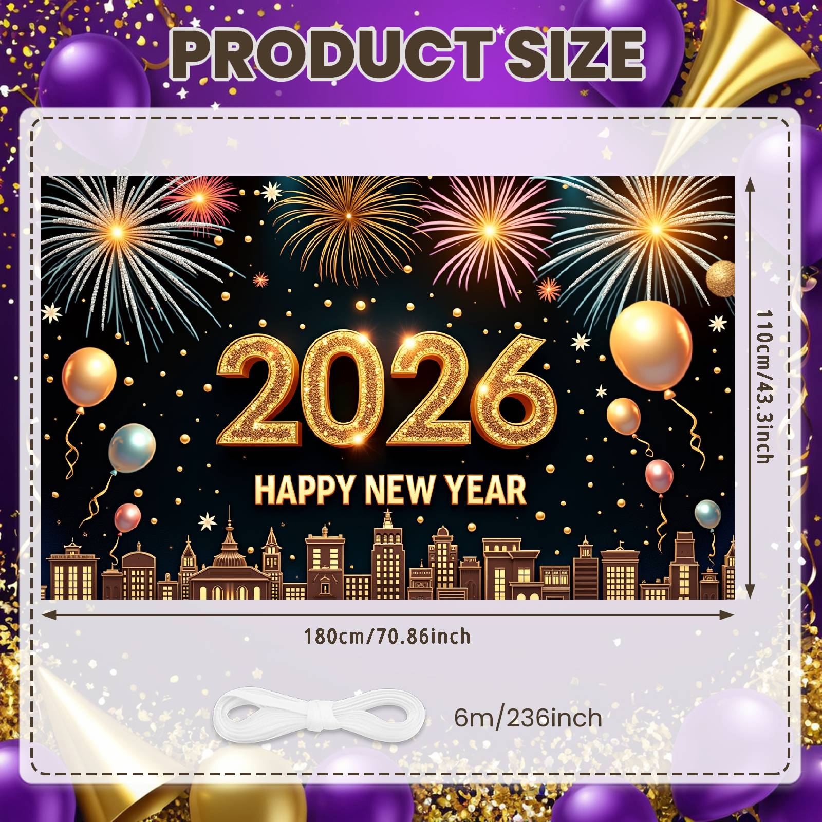 Баннер Новый год 2026 Ночной фон Задний план для Нового года 2026 Задний план для вечеринки Сверкающий блеск Счастливого Нового года Дисплей для семьи 2026