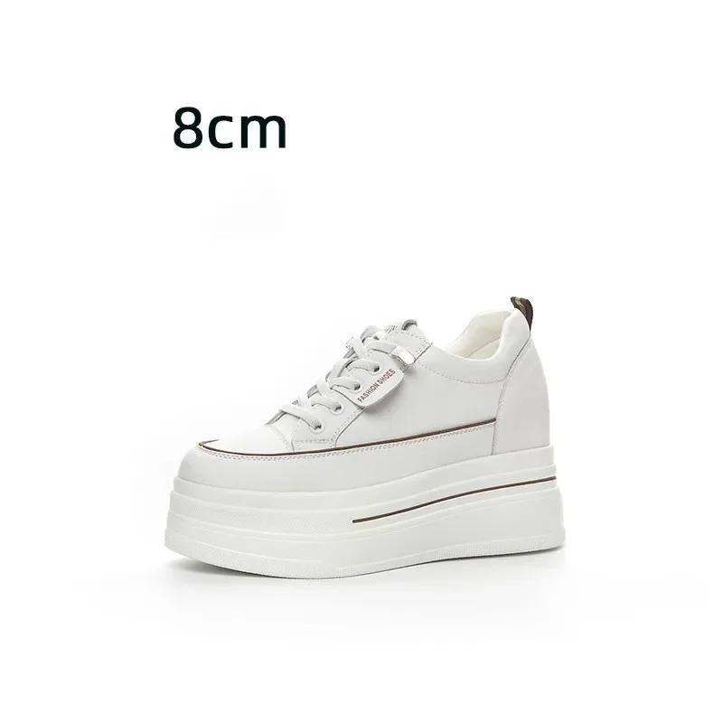 Fashion 8.5cm Genuine Leather Women Autumn Hidden Heels Ladies Chunky Sneakers Thick Soled Spring Platform Wedge Summer Fashion Shoes