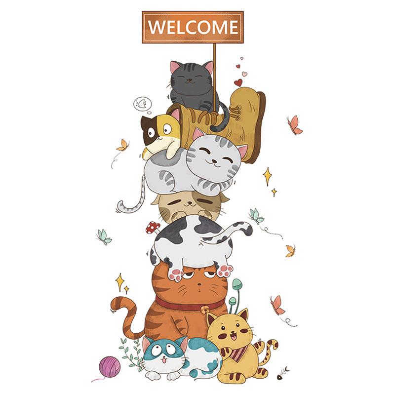 Nálepky na zeď Nordic Cartoon Naughty Cat Pyramid Nálepka na stěnu do dětského pokoje
