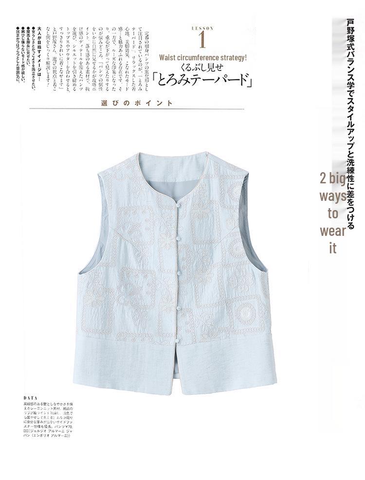 Spring 2025 Women's Embroidered Tang Suit Vest - Chic, Age-Defying Style