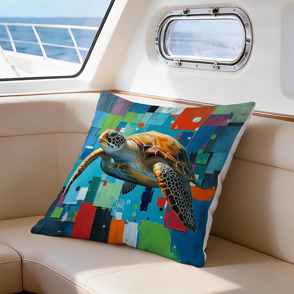Decorative Sea Turtle Pillowcase Abstract Ocean Throw Pillow Cushion Art Print Modern Beach Animal Decor 40x40cm