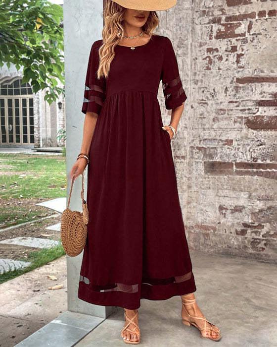2025 Plus Size Women's Mesh Patchwork Dress with Pockets