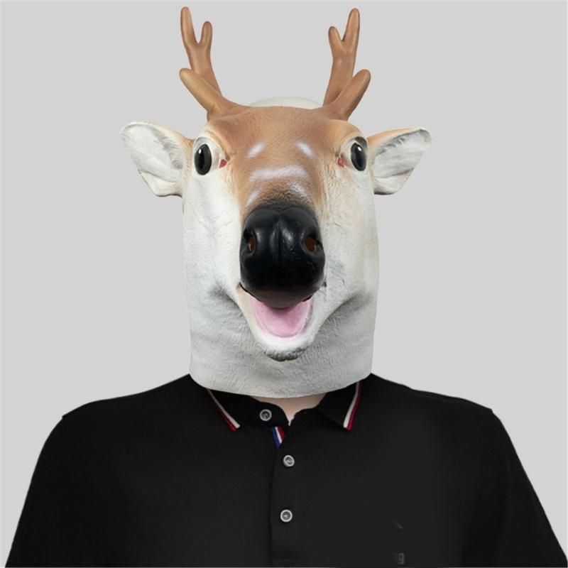 Sika Deer Mask Halloween Animal Head Mask Full Head Latex Mask for Kids Adults
