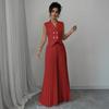 Women's 2 Piece Sleeveless Button And Wide Leg Pleated Crop Blazer Vest Vest Sets