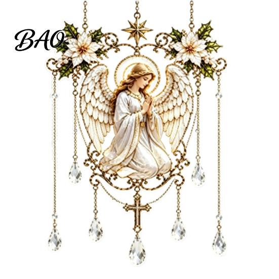 Memorial Keepsake Stained Glass Effect Blessing Suncatcher, Acrylic Angel Prayer Window Hanging Religious Gift for Women Ornament with Faux