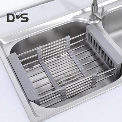 Scolapiatti in acciaio inossidabile, design retrattile, grande capacità, antiruggine, resistente alla corrosione, organizer per lavello da cucina