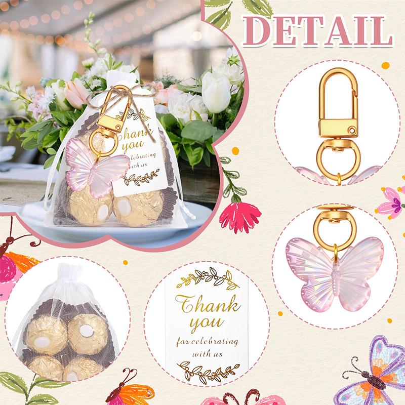 10 Sets Butterfly Party Favors Keychain With Thank You Kraft Tags For Girls Theme Birthday Party Baby Shower Goodie Bag