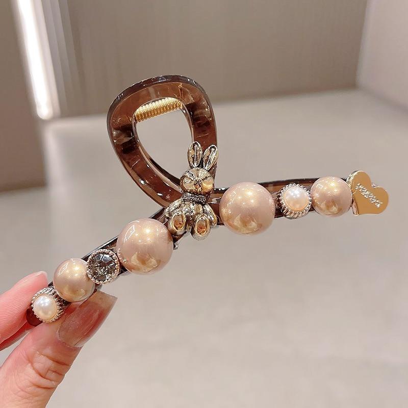 Light Luxury  High-end Sense of Flower  Pearl  Rhinestone  Clip  Female Back Head  Hair Clip  Large Hairpin  Headdress  Hairpin
