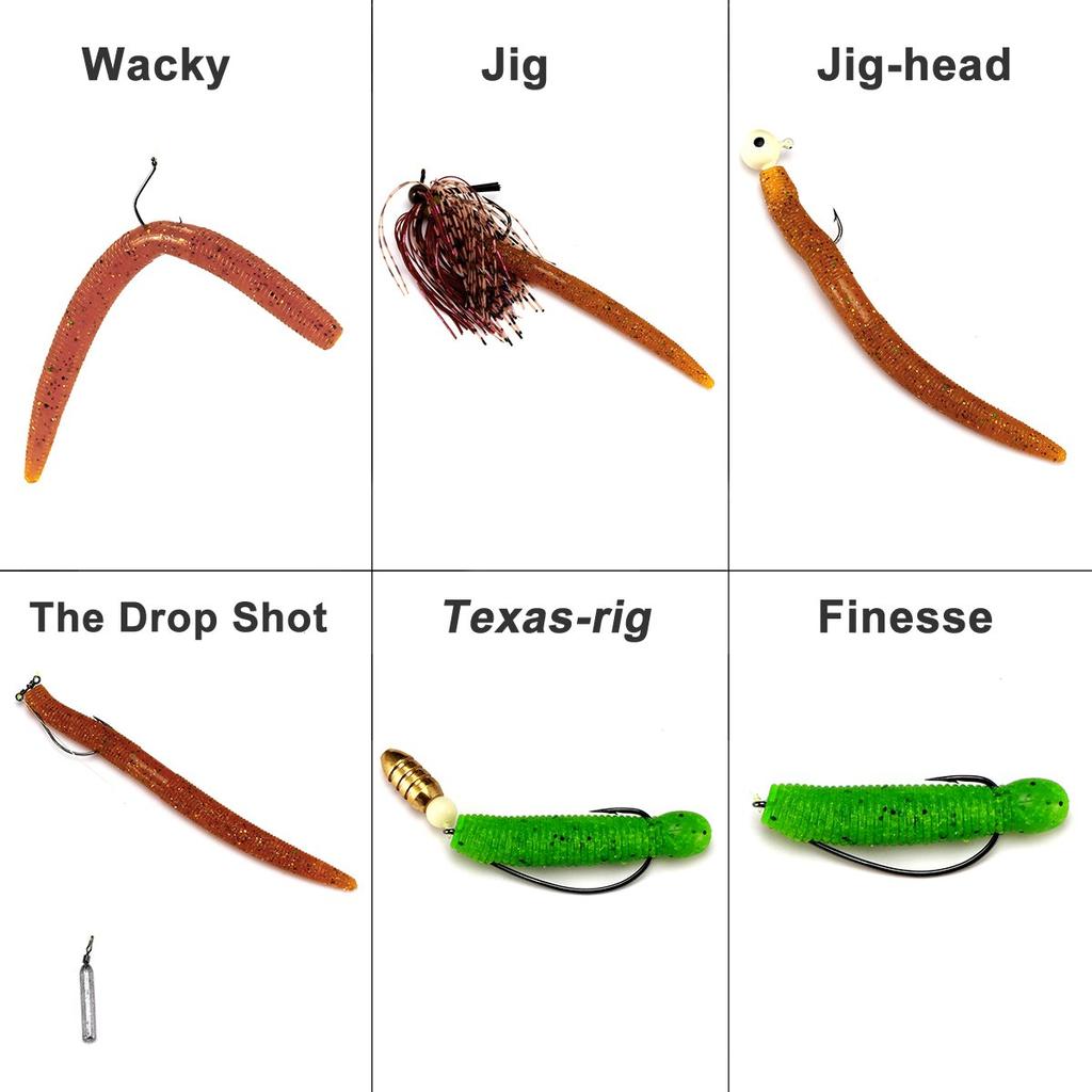 Aonepro Przynęty wędkarskie z miękkiego plastiku 8 szt. 5,5" 2/5 Oz Sztuczne, słone przynęty typu robak do pływania na okonie Wacky Rig Jig Słodkowodne Wędkarstwo morskie Wielokolorowy