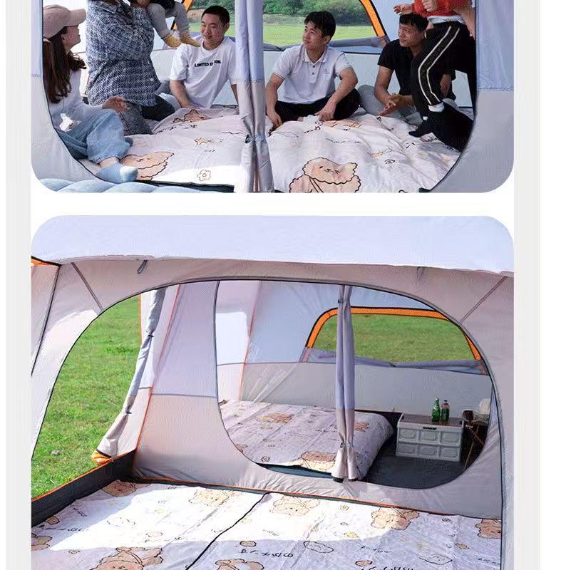 Outdoor Camping Tent: Large, Portable, Sun-Protected, Rainproof, 2 Rooms + Living Area, Fits 8-12 People