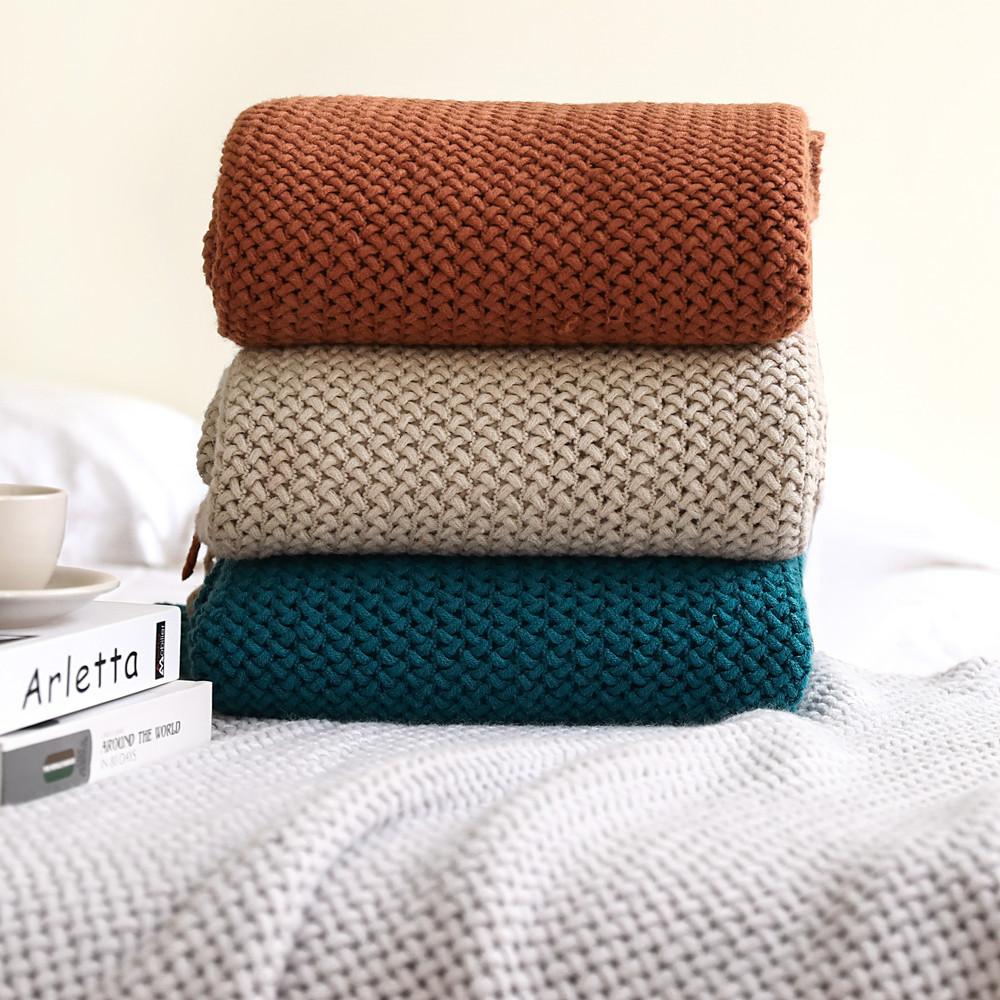 Scandinavian Style Solid Colour Woolen Throw Blanket Knitted Sofa Cover Blanket Shawl Blanket Decorative Bed Towel Woolen Sofa Towel For Home Hotel