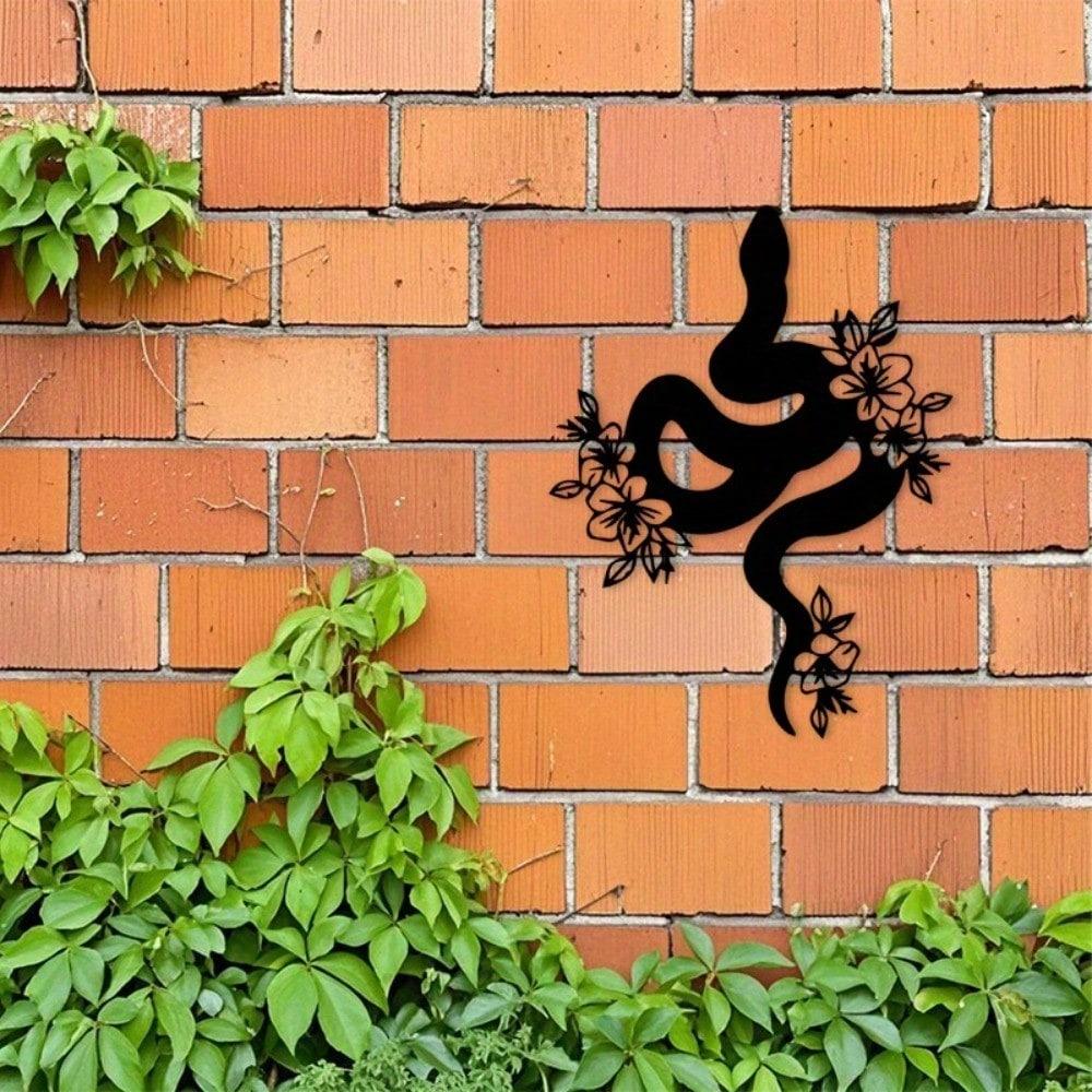 Metal Wall Art Snake Flower Sculpture Iron Home Decor Living Room Patio Gift Reptile Lovers