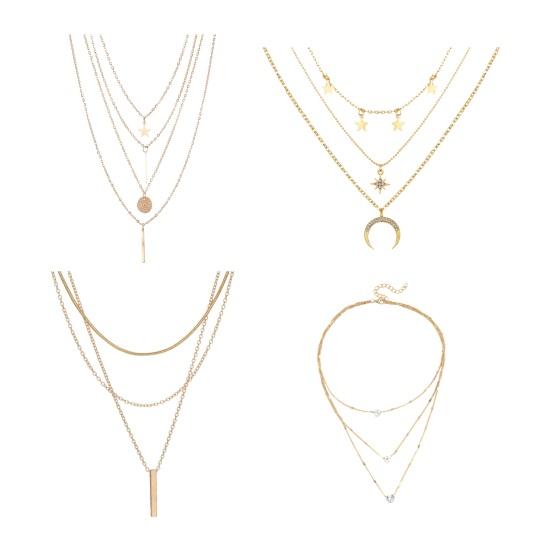 Women Necklace Three-layer Hip Hop Style Adjustable with Extended Length Hollow Chain Round Pendant Lady Clavicle Necklace Neck Jewelry