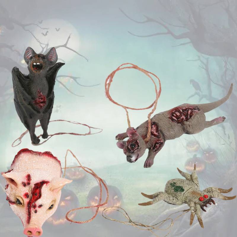 Spider Pig Mouse Head Bat Props Necklace Keychain Halloween Decor Pendant