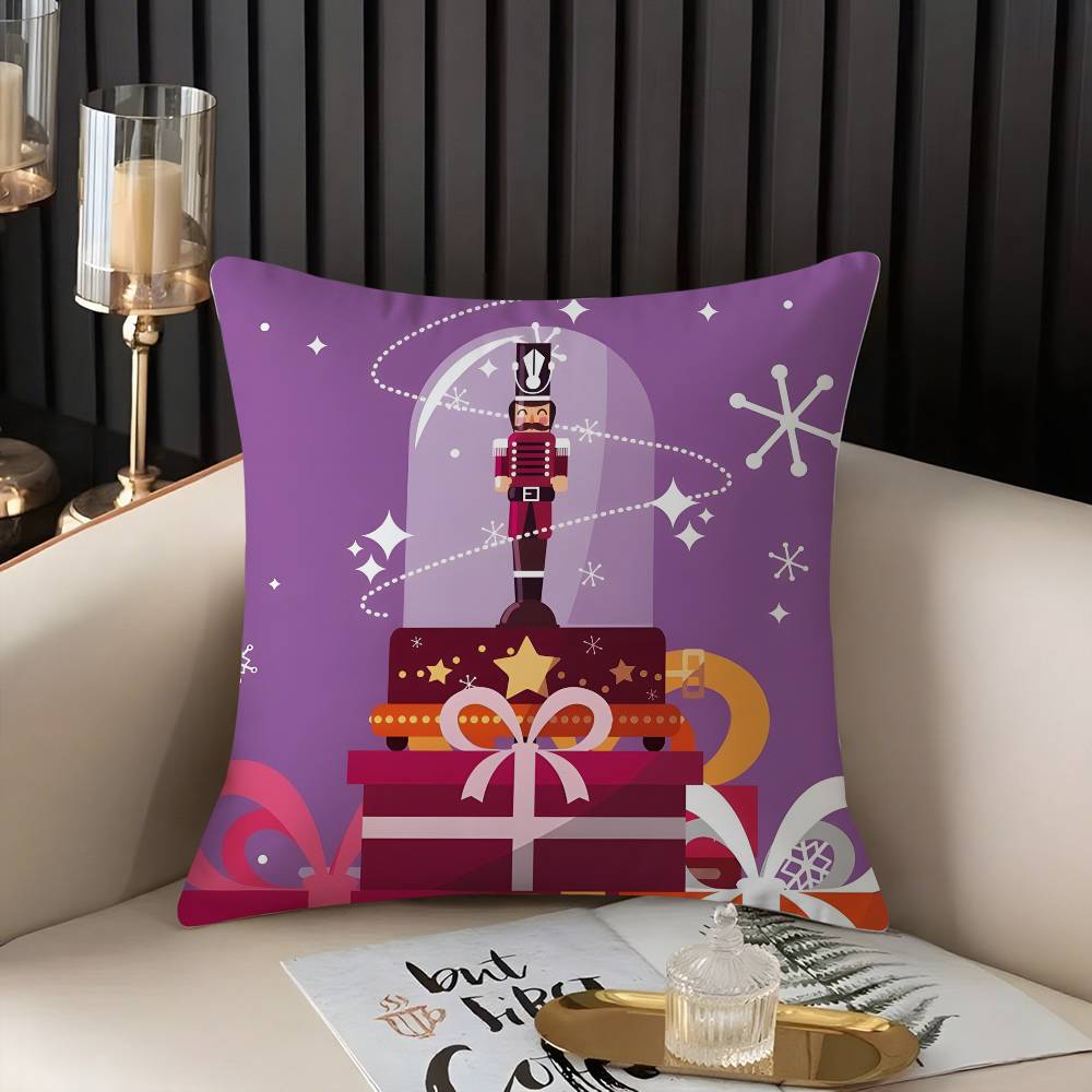 Nutcracker Soldier Christmas Pillow Case Home Dorm Chair Back Short Plush Double-sided Printing Office Nap Time Cushion Cover
