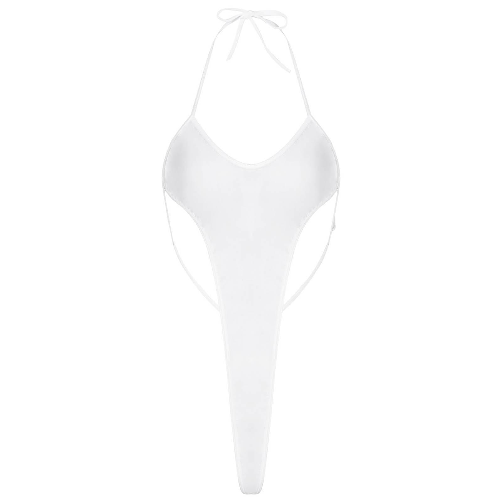 

Женский купальник с открытой спиной и бретельками через шею, глянцевый боди, цельный наряд для вечеринки у бассейна One Size белый