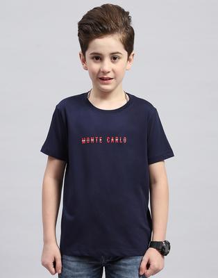 Jungen Rotes bedrucktes Rundhals-Halbarm-Regular-Fit-T-Shirt