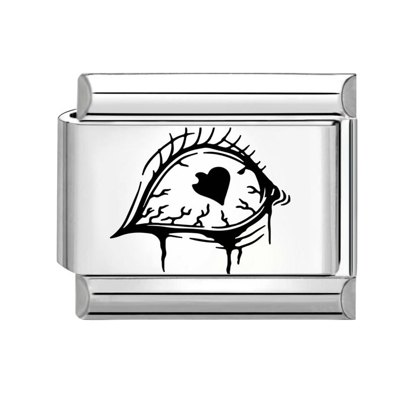 Fashion Cheese Painting Plate Lovely Cat Ball Heart Eyes Laser Engraving Charm Links Fit 9mm Stainless Steel Bracelet DIY Making