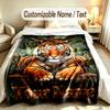 Lion Tiger Theme Custom Blanket Personalized Name & Text Customized Soft Warm Throw Blanket Home Decor