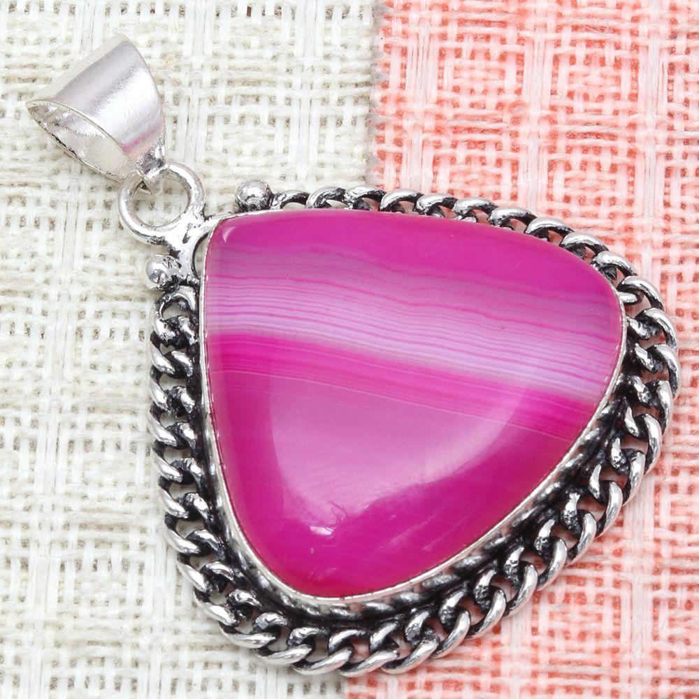 Pendant Pink Botswana Agate Gemstone Mother's Day Gift Silver Jewelry 1.75"