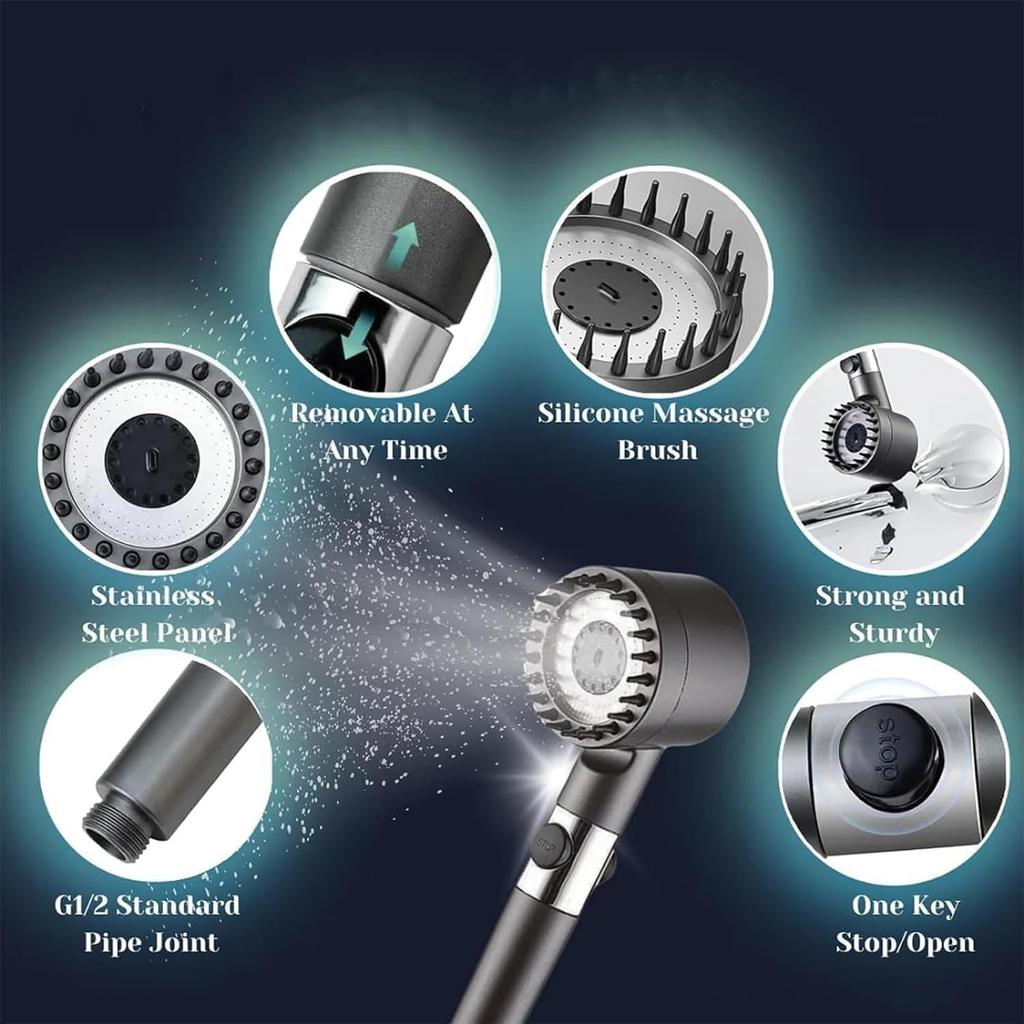 Ion Shower Drops Head Filtered Showerhead With Five Filters,Filtered Shower Head With Handheld,High Pressure Turbo Showerhead,Reusable