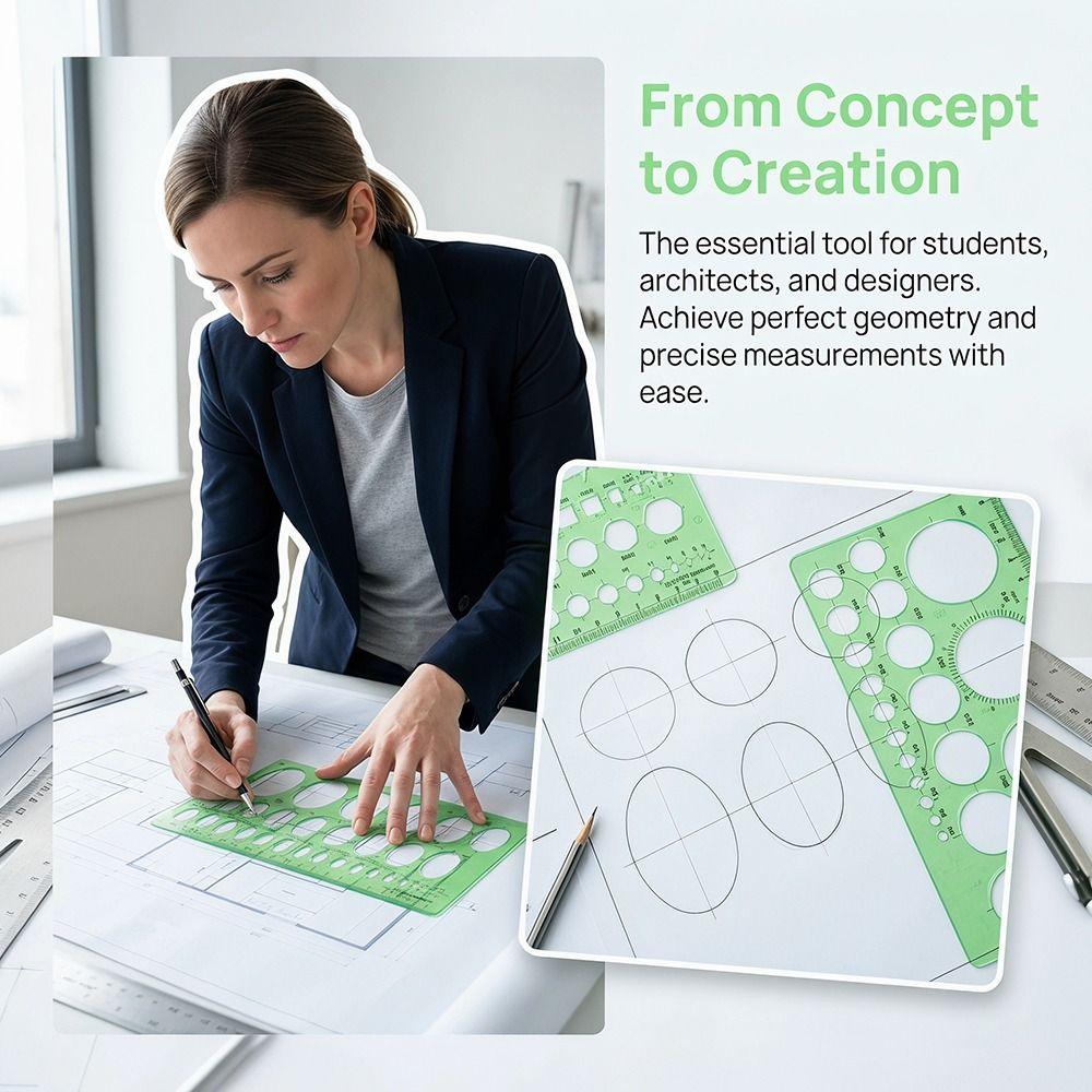 4 Pièces Plastique Vert Plastique Ovale Pochoir Transparent Règle de Dessin Technique Projets de Dessin