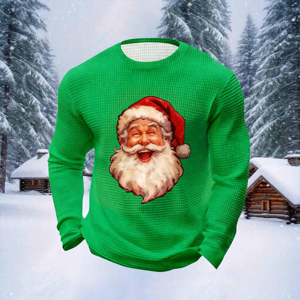 Men's Christmas Print Round Neck Long Sleeve Tops Men's Sports Large Size Casual Round Neck Tops
