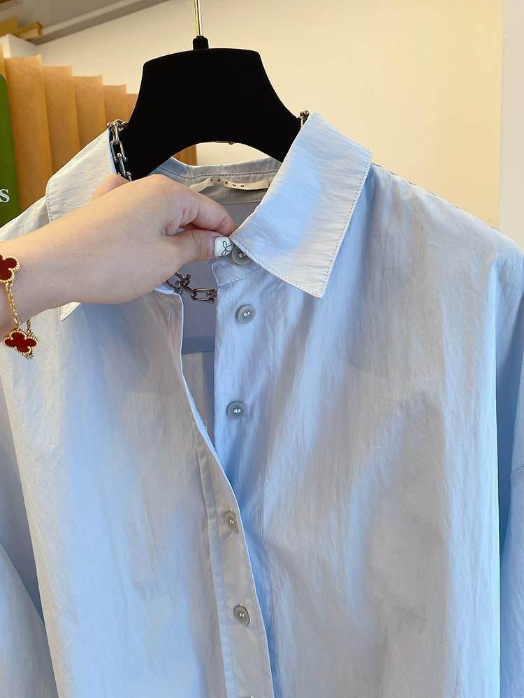 2026 Korean Artistic Solid Color Irregular Loose Plus Size Long Sleeve Shirt for Women