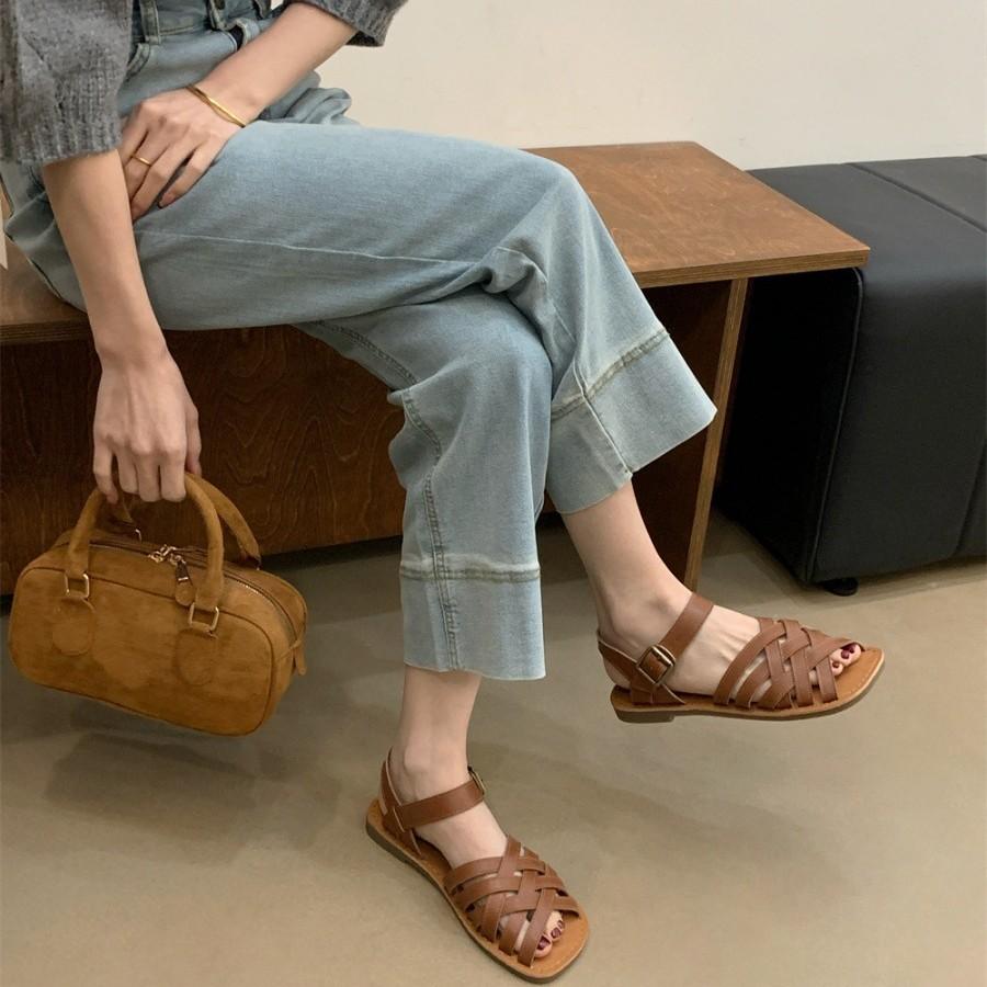 2025 Smart Leather Sandals Black Grey Brown Lemon Yellow 35-40