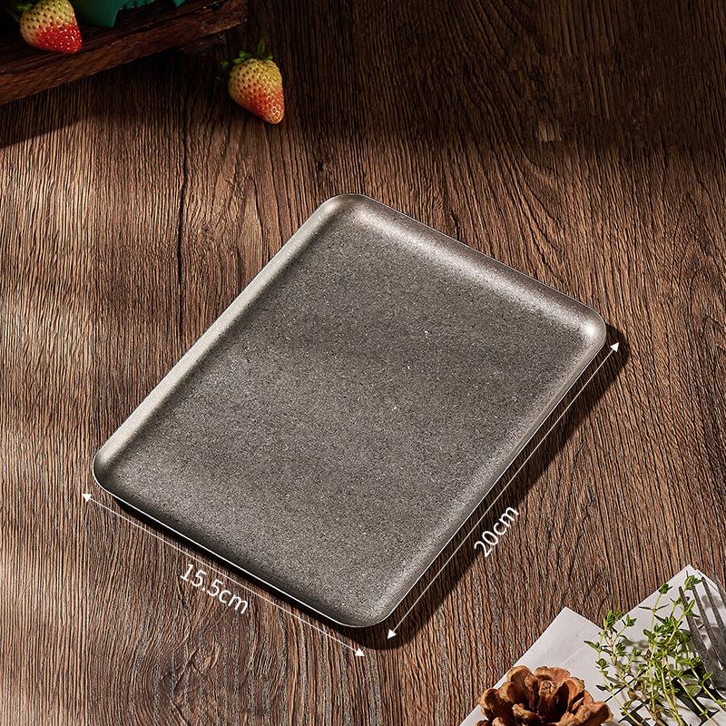 Snow Grey Rectangle 304 Stainless Steel Trays Square Kitchen Storage Plates Bread Dessert Plate Kitchen Dinner Hotel Dishes