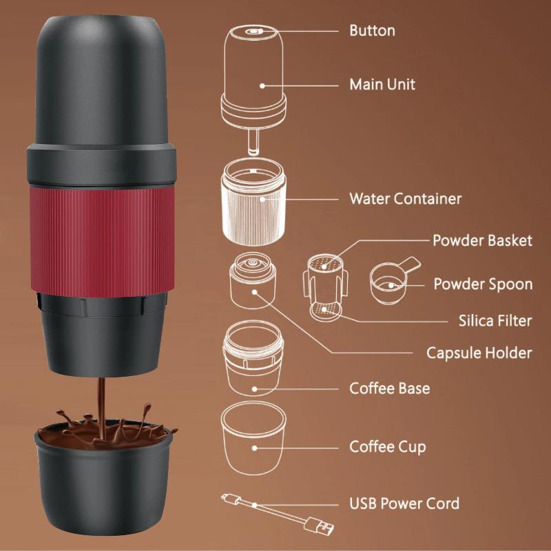 Portable Hand-Operated Espresso Machine, Electric Espresso Cup, Outdoor Coffee Maker for Powder & Capsule