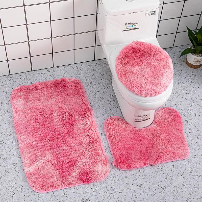3Pcs/Set Tie-Dye Bathroom Mat Set Colorful Non-slip Bath WC Carpets Rectangle U-shape Bathroom Toilet Rugs and Lid Cover Kit
