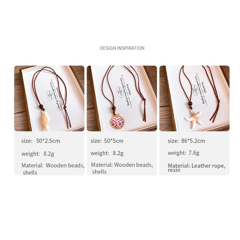 Oceanic Shell Starfish Conch Pendant Necklaces for Women Adjustable Rope Collarbone Chains Necklace Seaside Holiday Jewelry V