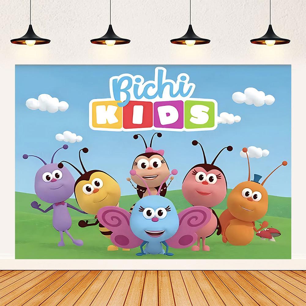 Cartoon Photo Backgrounds Bichi Kids 1st Birthday Party Baby Shower Decoration Rainbow Ant Doll Friends Photo Background