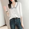 Srcr Women's Hollow Doll Collar Half-Sleeve Shirt